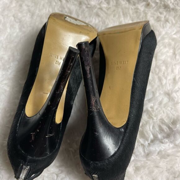 Nine West leather Calf hair black ankle platform heel boots side zipper size8M - Picture 10 of 11